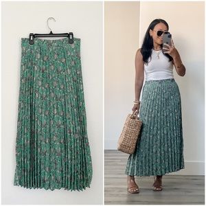 Max Studio Green Pleated Floral Midi Skirt